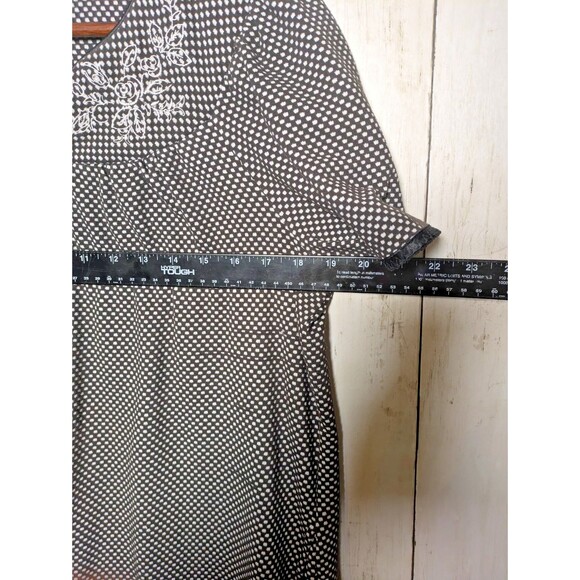 Vintage Black White Dotted Zip Front House Dress Floral Embroidered Lounge Comfy - Picture 6 of 8